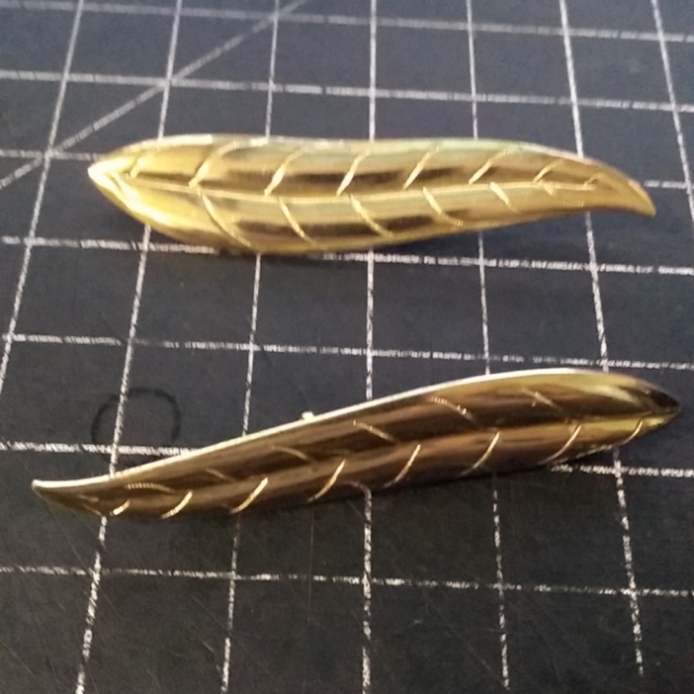 Sarah Coventry Long Leaf Brooches, Both Signed, Gold Toned, Pins